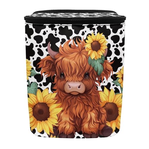 Image of KEIAHUAN Highland Cow Sunflower Foldable Car Trash Bag Hook Hanging Car Garbage Can Holder Leakproof Storage Organizer for Camping Car Interior Accessories