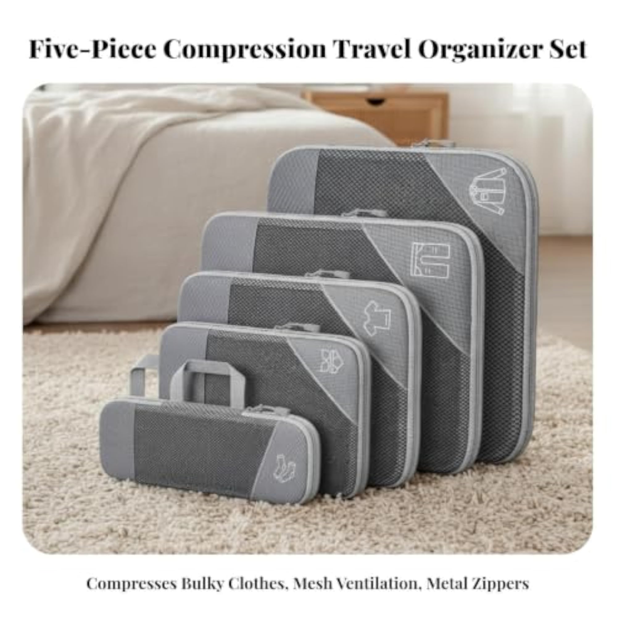 5 Pieces Mesh Travel Storage Bag Multi Functional Organizer
