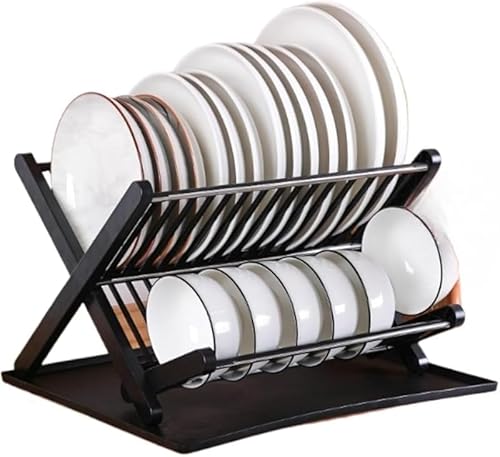 Nozuma 折りたたみ食器ラック キッチン 2 段式水切り収納ラック ホワイト 省スペース設計 食器・カトラリー・調理器具整理対応 耐水耐腐食 コンパクト収納可能 キッチン環境に最適