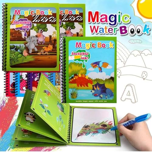 Image of 12-Pack Reusable Magic Water Quick Dry Coloring Books for Kids Colouring Doodle Pen Water Painting Book for Children Education Drawing Pad Kids Learning /Fun Books (Random Designs) - No Colors Required (12)