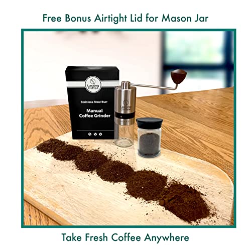 Lasting Coffee Manual Coffee Grinder With Stainless Steel Burr | Premium Conical Whole Bean Hand Mill With Adjustable Settings | Portable Hand Crank Grinder #TOP5