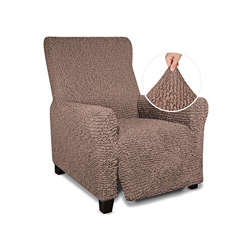 Recliner Cover - Recliner Chair Cover - Recliner Slipcover - Cotton Fabric Slipcover - 1-Piece Form Fit Stretch Stylish Furniture Protector - Mille Righe Collection - Camel (Recliner)