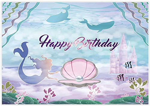 Allenjoy 7x5ft Under The Sea Mermaid Birthday Party Backdrop for Girls Photography Castle Whale Pearl Princess Birthday Photo Background Cake Table Decorations Banner