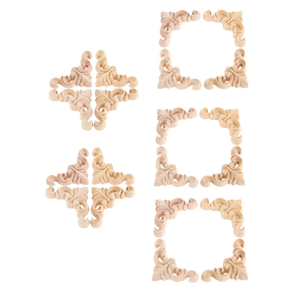 CTRLZS 20Pcs Carved Unpainted European Wood Furniture Window Corner Wood Applique Onlay Wood Figurines Ornamental 4 x 4cm