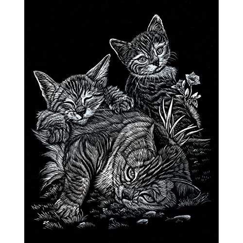 Pracht Creatives Hobby Royal & Langnickel - Kratzbilder Set Haustiere, Silber, 6 Bilder, Pferd, Hundewelpen und Co, Kratzbilder für Kinder und Erwachsene, mit 2 Kratzstiften und Vorlagen