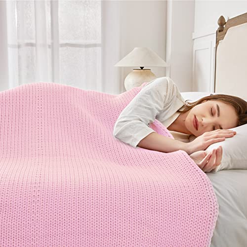 Guohaoi Knitted Weighted Blanket for Adults (Pink 50"x75" 15lbs) No Beads Cooling Throw Blanket for Hot Sleepers, Home Decor Breathable Chunky Knit Heavy Blanket Use on Full Size Bed