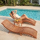 Flamaker Lounge Chairs for Outside Folding Acacia Wood Chaise Lounge with Side Handle Sun Lounger for Poolside, Lawn, Backyard (2 Piece)