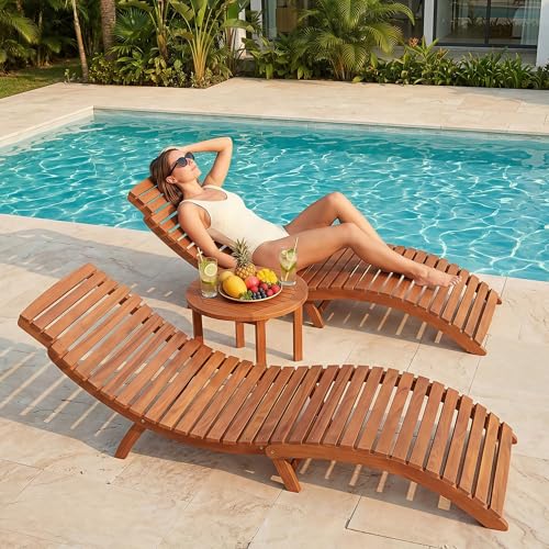 Flamaker Lounge Chairs for Outside Folding Acacia...