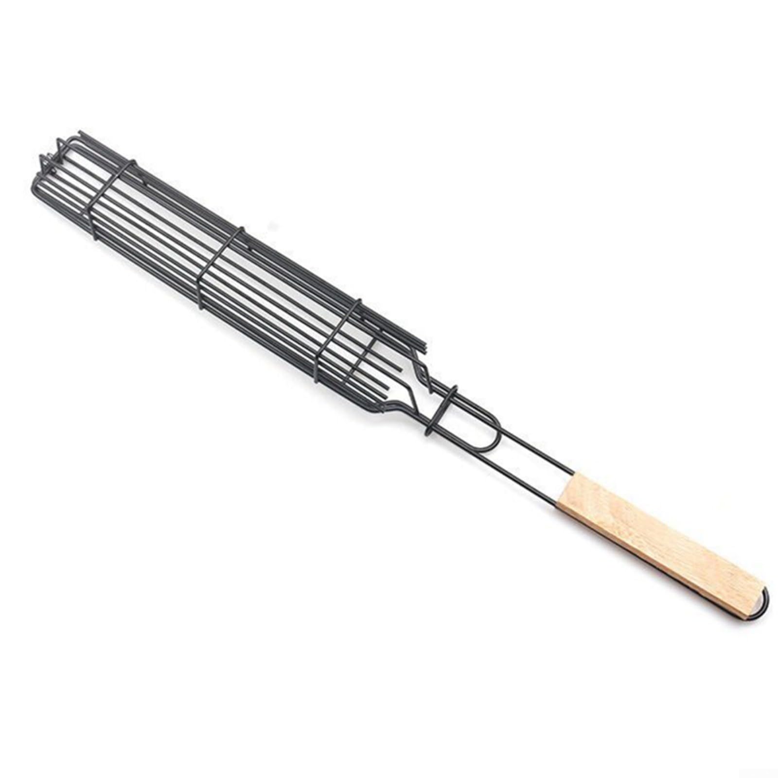 Lot de 5 paniers de barbecue avec poignée en bois, cage en fer, saucisses, hot dogs, viande et légumes, outils de barbecue d'extérieur en maille verrouillable, noir