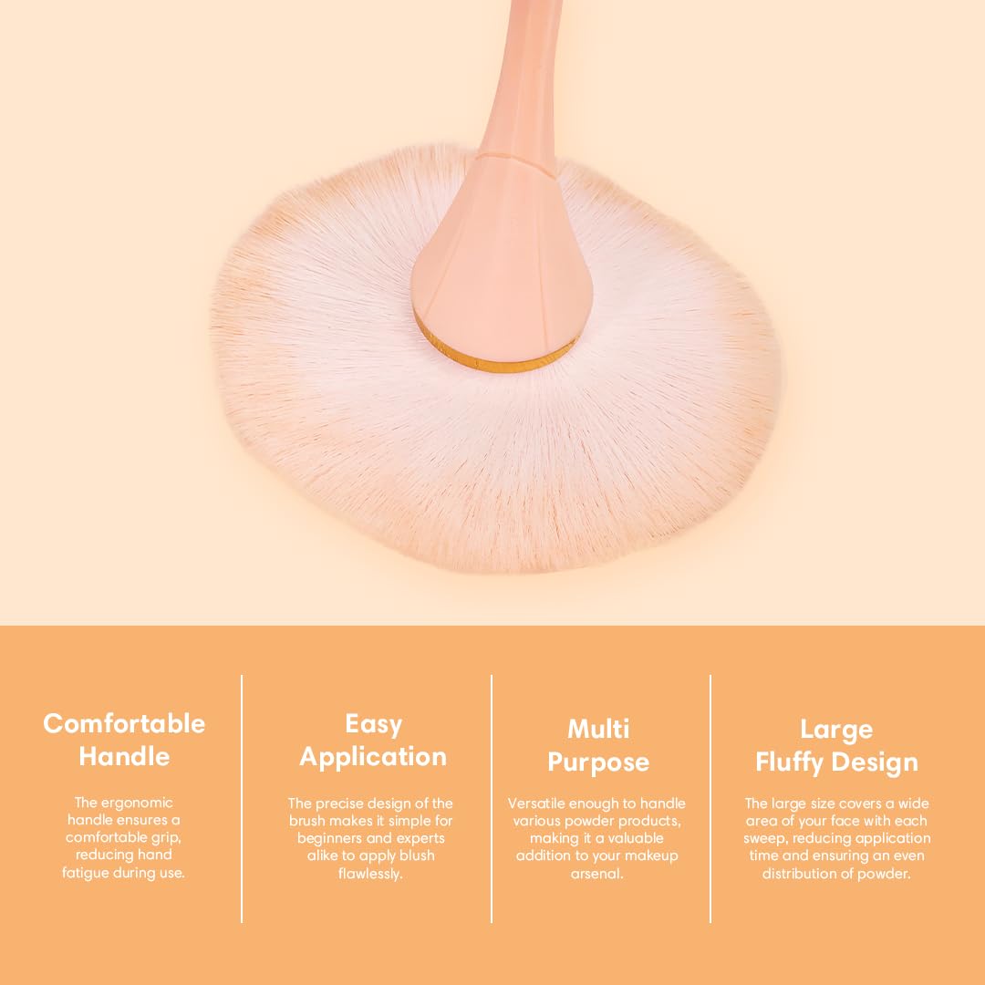 Gleva Multipurpose Professional Powder & Blush Cheek Brush, Travel Cosmetic Brush Perfect for Cheek Forehead Jawline Nose Blending Flawless Highlighter Brush (Pink Loose Powder Brush) 2