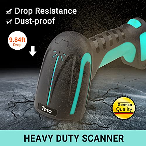Image of Tera Barcode Scanner Wireless with Stand: Industrial Drop-resistant Blue | IP66, BT 2.4G USB, 640*480 CMOS Global, 1D 2D QR Reader, 650 Scans /Sec, 2500mAh, Warehouse Logistics Retail Library School