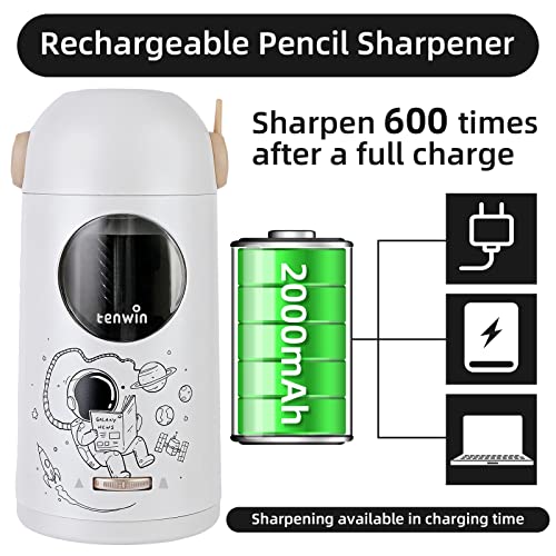 Tenwin Rechargeable Electric Pencil Sharpener, Fully Automatic Pencil Sharpener For 6-12Mm Pencils, Hands-Free Pencil Sharpener For Colored Pencils, Fast&Sharp, For Kids, Home, Classroom (Silver) #TOP4