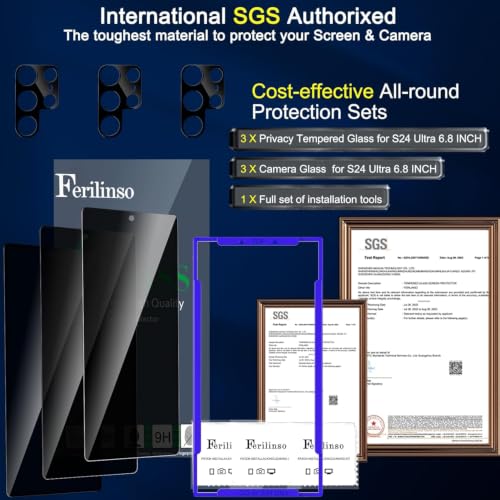 Ferilinso 3 Pack Privacy Screen Protector for Samsung Galaxy S24 Ultra