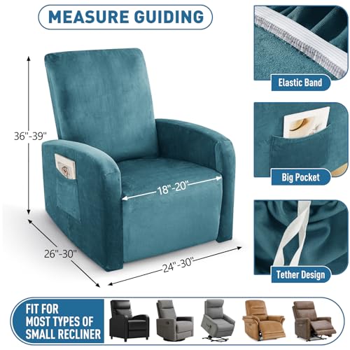 Image of ZNSAYOTX 2026 Velvet Small Recliner Cover 3-Piece, Luxury Plush Recliner Chair Covers with Elastic Band & Ties Stay in Place, Stretch Reclining Slipcover for Lazy Boy Soft Washable (Peacock Blue)