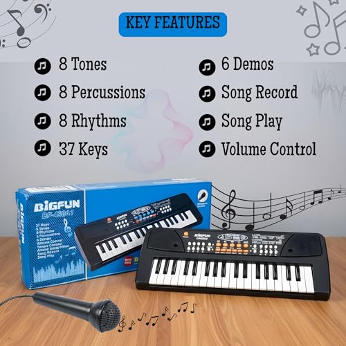 Image of Electronic Keyboard with Mic for Kids & Beginners | Portable 37-Key Starter Piano | Black Piano for Kids & adults | The Perfect Musical Instrument for Kids to Learn & Play.