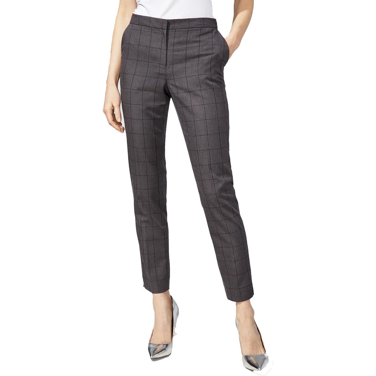 Calvin Klein Womens Flat Front Split Hem Trouser Pants Gray 16