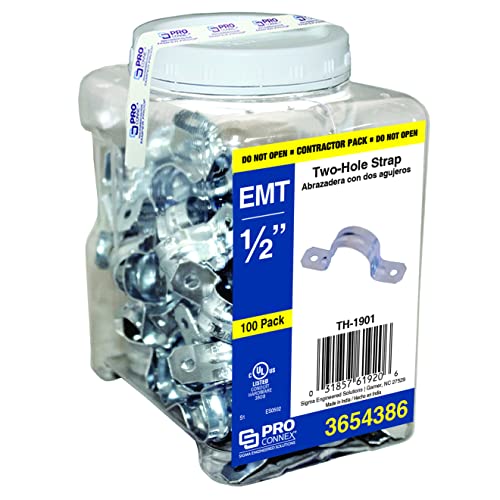 Sigma Engineered Solutions Proconnex Th-1901 Emt Two-Hole Strap 1/2-Inch Conduit Fitting, 100-Pack, Gray #TOP2