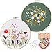 2 Pack Embroidery Starter Kit with Pattern, Kissbuty Full Range of Stamped Embroidery Kit Including Embroidery Cloth with Pattern, Bamboo Embroidery Hoop, Color Threads and Tools Kit(Floral and Daisy)