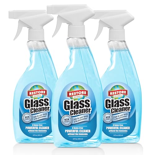 Restore Naturals 22oz Non Toxic Glass Cleaner Spray - Ammonia Free | Fume Free | Plant Based | Biodegradable - NOT FOR SALE IN CA or NY - 3 Pack