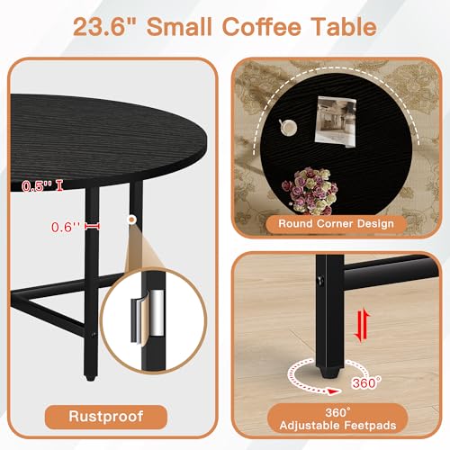 FAMIDGE Coffee Table, 23.6" Coffee Tables for Living Room, Round Coffee Table with Metal Frame, Floor Table for Sitting on The Floor, Home, Office, Black - Image 5