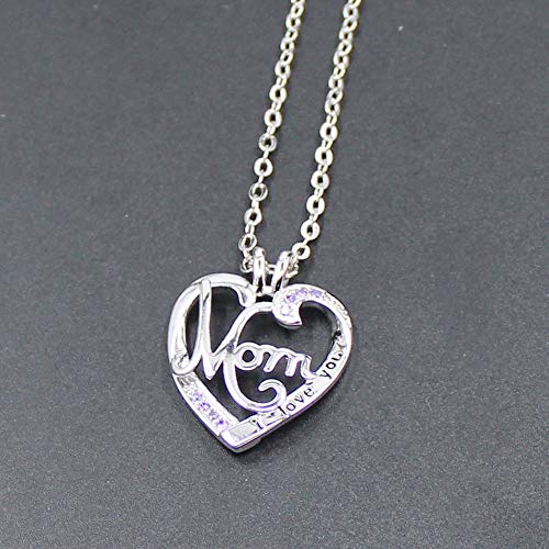 UEUC Mother's Birthday Necklace I Love You Mom Rhinestones S925 Sterling Silver Heart Pendant - Image 4