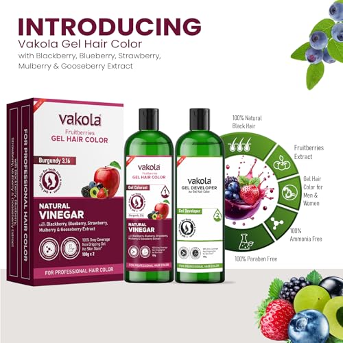 Image of Burgundy 20 Minutes Gel Hair Color, Fruitberries Extracted - 100% Grey Coverage, No Skin Stain- 100ML Developer and 100ML Colorant, Pack of 1