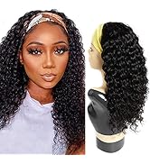 JCL Curly Headband Wig Human Hair Headband Wig 180% Density 12A Human Hair Curly Glueless Wig 18 ...