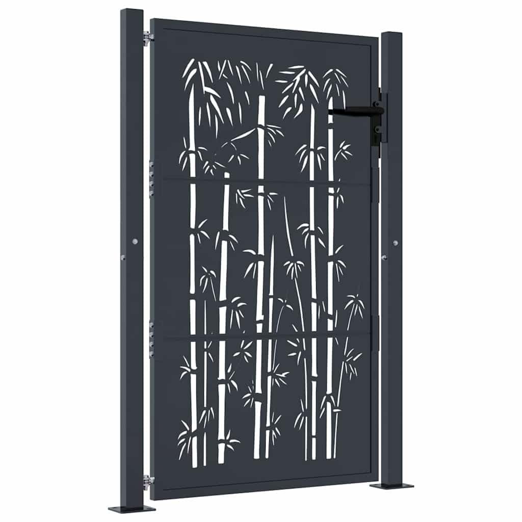 vidaXL Cancello Giardino Antracite 105x155 cm in Acciaio Design bambù, cancello, cancello in Acciaio, cancello da Esterno, cancello di Sicurezza