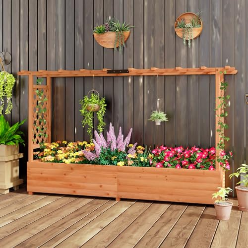 Giantex-Raised-Garden-Bed-with-2-Sided-Trellis-Hanging-Roof-Fir-Wood-Planter-Box-wDrainage-Holes-Bottom-Gaps-Freestanding-Garden-Planter-for-Flowers-Herbs-Climbing-Vines-79-x-175-x-45 Giantex Raised Garden Bed with 2 Sided Trellis Hanging Roof Fir Wood Planter Box wDrainage Holes Bottom Gaps Freestanding Garden Planter for Flowers Herbs Climbing Vines 79 x 175 x 45