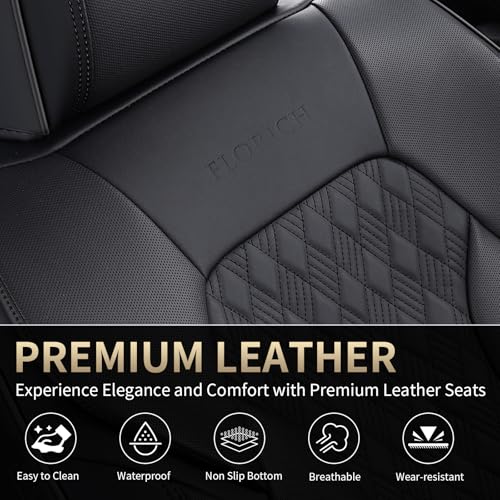 Image of FLORICH Seat Covers, Car Seat Covers Front Seats, Luxury Nappa Leather Seat Covers, Breathable and Waterproof Car Seat Protector 2 Seat, Automotive Seat Covers Universal Fit for Most Cars-Black