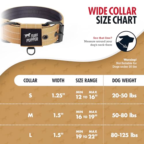 Image of Tuff Pupper Heavy Duty Tactical Dog Collar | 1.5 inch Wide Ballistic Nylon | Reflective Stitching | Integrated ID Tag Holder | Stainless Steel Buckle | Padded Lining | Medium & Large Dogs (Tan, Large)