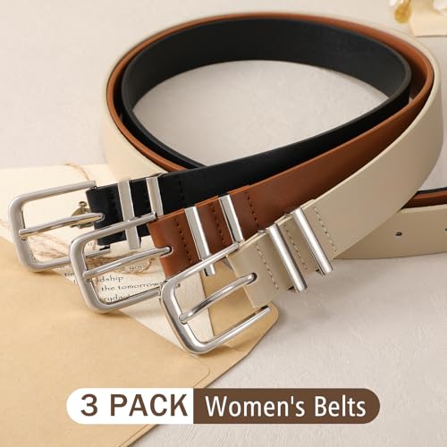 3 Pack Women's Belts for Jeans Pants Dresses Fashion Ladies Leather Waist Belt with Buckle Leather Belts2