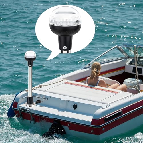 Image of Anchor Light Boat Stern Light LED Marine Navigation Lights USCG 2 NM All Round White Stainless Steel 2 Pin Detachable Plug in 12 Volts (Flush Mount Base, 12 Inches)