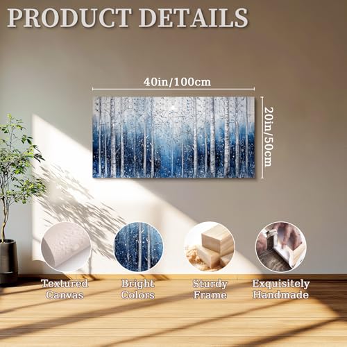 SERIMINO Birch Tree Landscape Wall Art, Abstract Forest Large Artwork for Walls, Modern Blue Aesthetic Canvas Prints, Nature Plant Trunk Wall Decor Living Room Bedroom Bathroom Kitchen 20"X40"