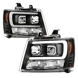For 2007-2014 Chevy Suburban | Tahoe | Avalanche Left + Right Black LED DRL Projector Head Lights...