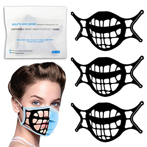 3D Mask Bracket -Silicone Face Mask Bracket-3D Mask Bracket Inner Support Frame for More Breathing Space,Keep Fabric off Mouth,Cool Lipstick Protection Stand,Reusable&Washable (3PCS BLACK)