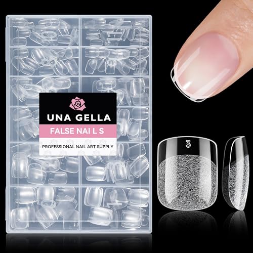Image of UNA GELLA Extra Short Square Oval Nail Tips 216pcs Pre-shaped Half Matte Square Round Gel Nail Tips Full Cover Squoval Clear Acrylic Fake Nails for Press on Nail Extensions Home DIY Salon 12 Sizes