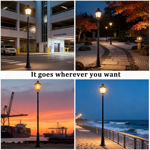 79" Lamp Post with Surface Mount Base Outdoor Vintage Cast Aluminum Post by TRAYIU - Used condition - Image 7