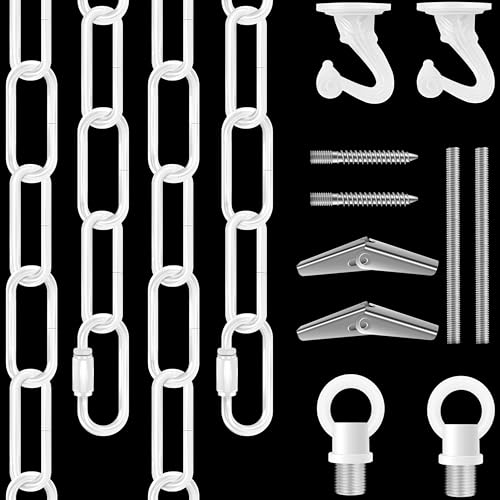 Image of 15 Ft Heavy Duty Hanging Chain Kit (White) | with Connection Locks & Swag Ceiling Hooks for Lighting Fixture, Chandelier, Pendant, Lantern, Swag Lamp, Bird Feeder