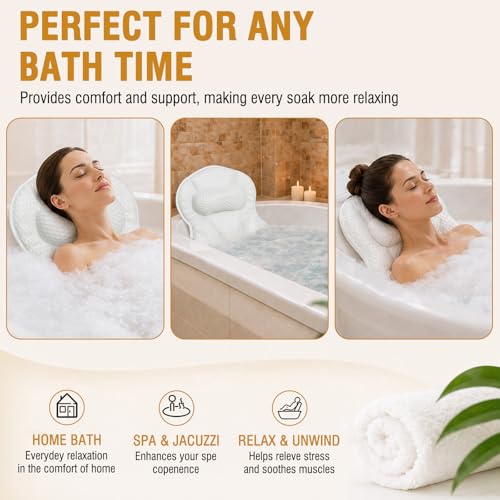 Image of SZXYX Bath Pillows for Tub,Ergonomic Bathtub Spa Bath Pillow 5D Air Mesh Bathtub Headrest with Neck & Back Support Suitable for All Bathtubs, Hot Tubs, and Home Spa Baths