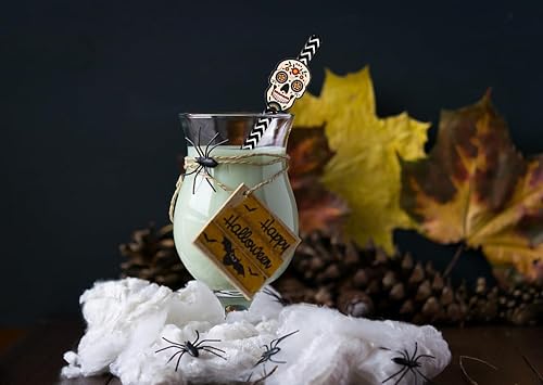 Miniatura 8 de 24 popotes de papel del Día de los Muertos para suministros de fiesta del Día de los Muertos mexicanos, pajitas con patrón de calavera de azúcar,