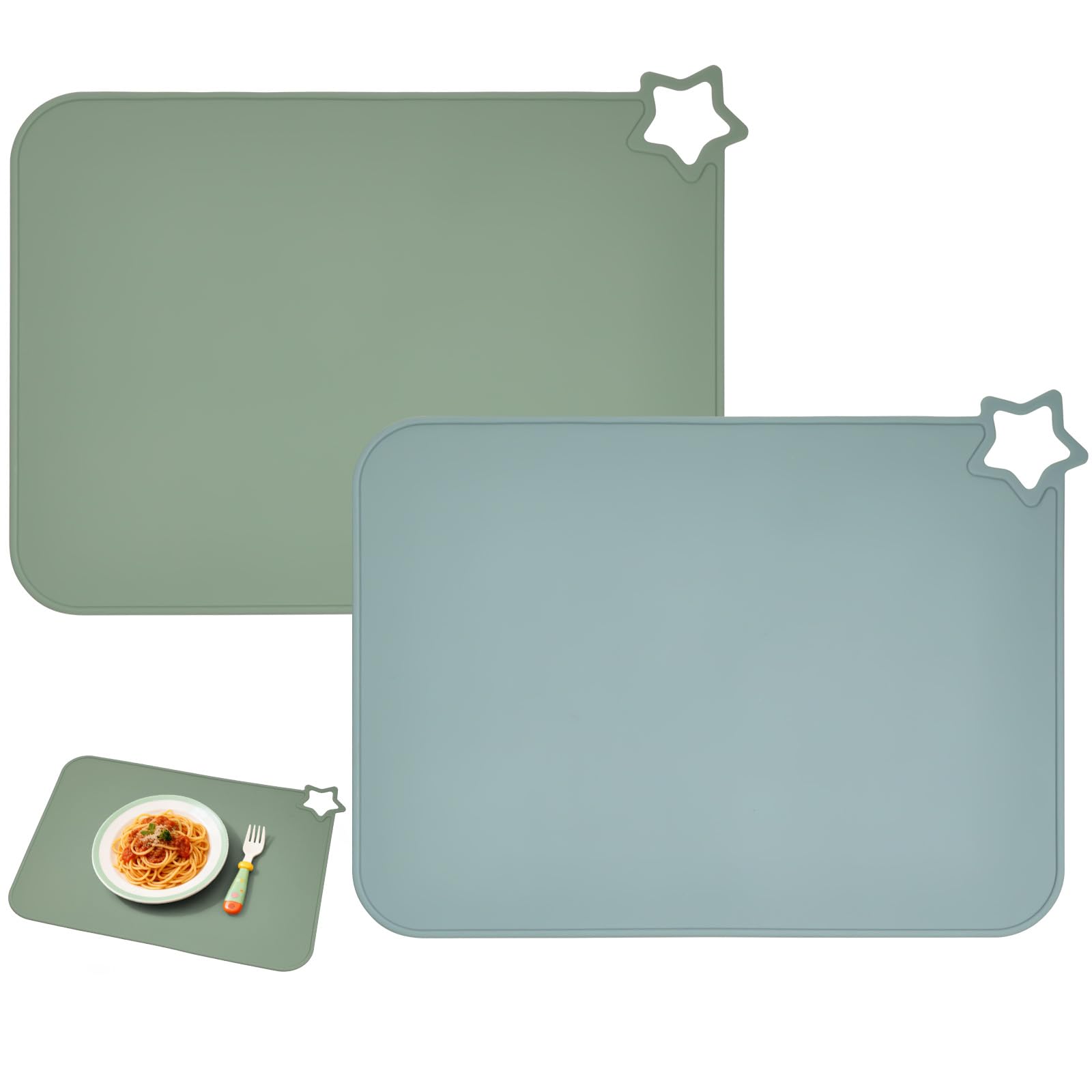 2 Piezas Manteles de Silicona para Bebé, Mantel Individual Infantil, steras de Alimentos portátiles Resistentes, Lavable Antideslizante Portátil Sin BPA Resistente a La Suciedad, Azul/Verde