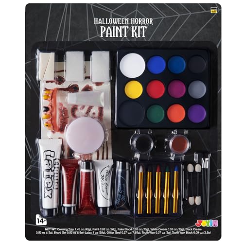 JOYIN de 36 piezas Juego de maquillaje para Halloween, paquete definitivo para fiesta familiar, conjunto todo en uno fácil de poner y quitar para suministros para fiesta de Halloween