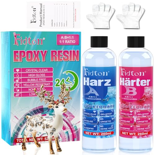 Resina Epoxi Transparente - Fidton 520ml Kit Resina Epoxi Manualidades, Epoxy Resin para Decoraciones del Hogar DIY, Resina Epoxy para Llaveros, Marcapáginas, Fabricación de Joyas