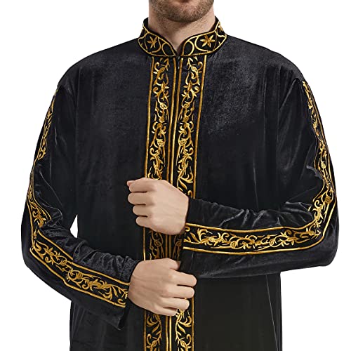 HANYIMIDOO Men's Arab Muslim Islamic Gold Velvet Stand Collar Long Sleeves Robe4