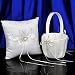 Remedios 2 Heart Rhinestones Ivory Satin Flower Girl Basket and Ring Pillow Set