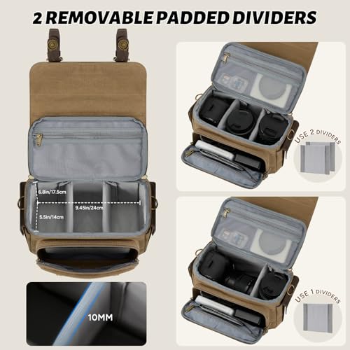 Image of RAINSMORE Camera Bag, Vintage Canvas Camera Sling Bag Crossbody Camera Case | Water-resistant DSLR SLR Mirrorless Camera Bag for Photographer with Rain Cover & Tripod Holder for Sony Canon Nikon Fujifilm