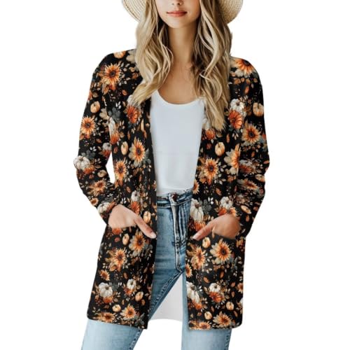 Image of Cardigan Sweaters for Women Long Sleeve Cardigan Soft Drape Open Front Fall Dusters V-Neck Jackets Dressy Loose Coat