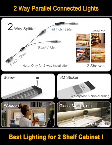 Image of 2-Tier Shelf Lights 4-Pack, LED Strip Light Built-in Adjustable Wires for Double Layer Cabinet, Touch Control Dimmer & ETL Listed Adapter, 4500K Natural White 1800 Lumen 16W, Clean Look Installation