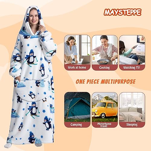 Oversized Blanket Hoodie, Adult Women Sherpa Fleece Wearable Blanket Warm and Cozy Giant Hooded Blanket Fluffy Sweatshirt for Women and Men - Image 3